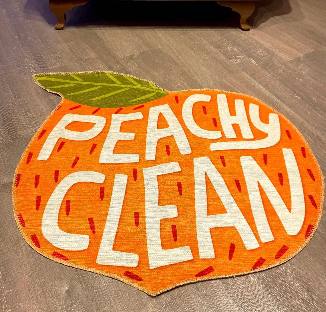 Peach Shape Rug, Peach Print Orange Kitchen Rug, Peachy Clean Rug ...