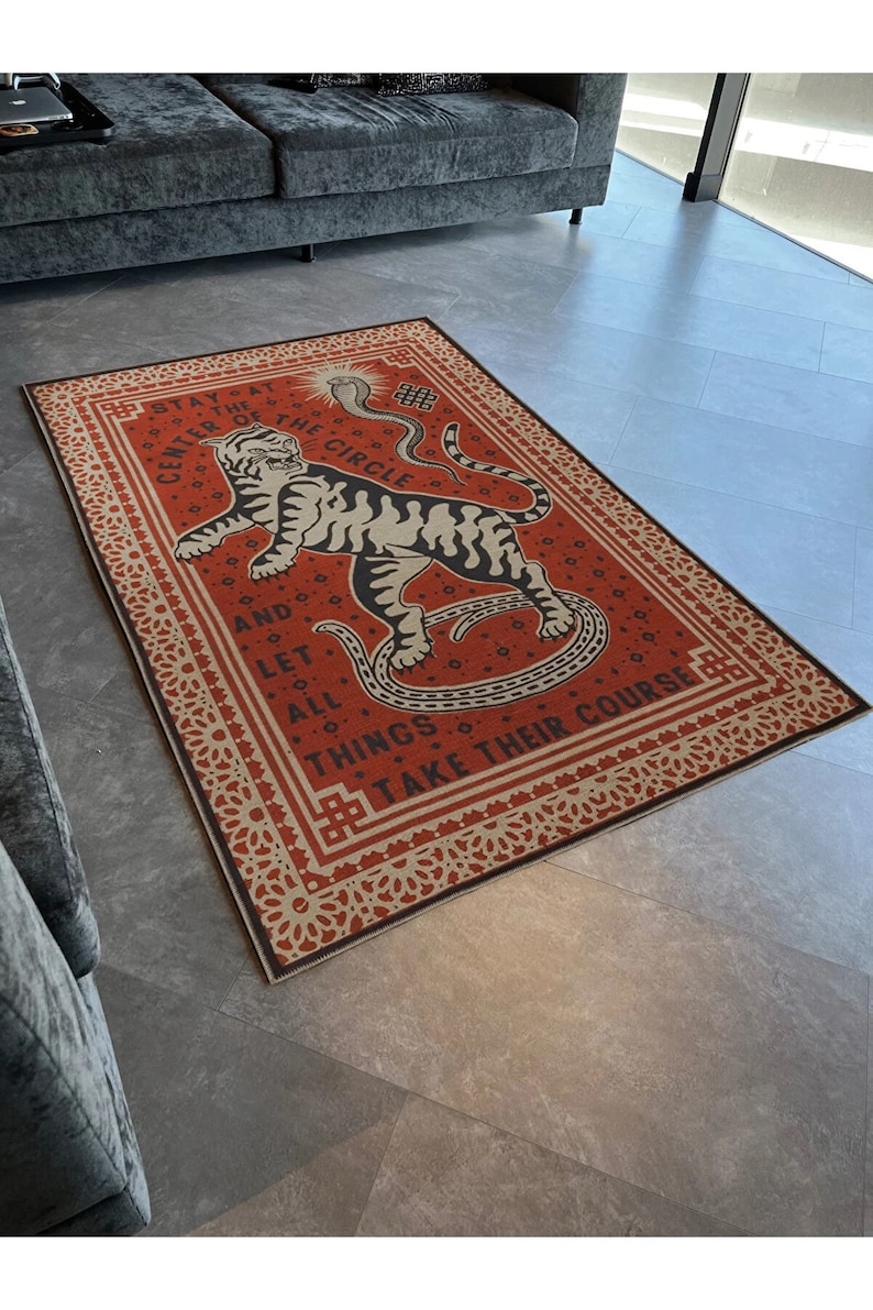 Red Tiger Modern Print Rug, Rustic Animal Print Rug, Rugs for Living