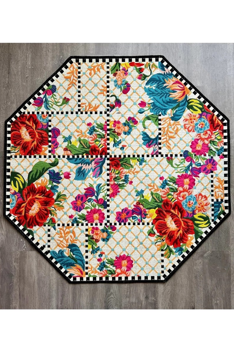 Floral Octagon Rug Colorful Figured Rug Kitchen Rug - Etsy