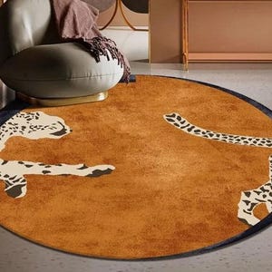 Leopard figured Rug, Colorful Printed Round Rug, Cool Bath Rug, Kitchen Rug, Lint-free Rug, Circle Area Rug, Brown Animal Print Rug, Tepetto