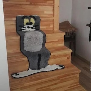 Alfombrilla divertida para escaleras, alfombra para escaleras con diseño de Tom y Jerry, alfombra decorativa suave para escaleras con diseño de gato, peldaños antideslizantes lavables, alfombra para escaleras con dibujos animados