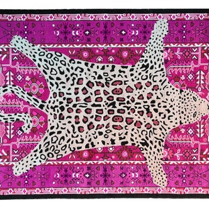Oriental Pink Leopard Print Rug, Rustic Animal Print rug, Rugs for living room and bedroom, Tiger Pattern Pop Art Rug, Modern Art Rug