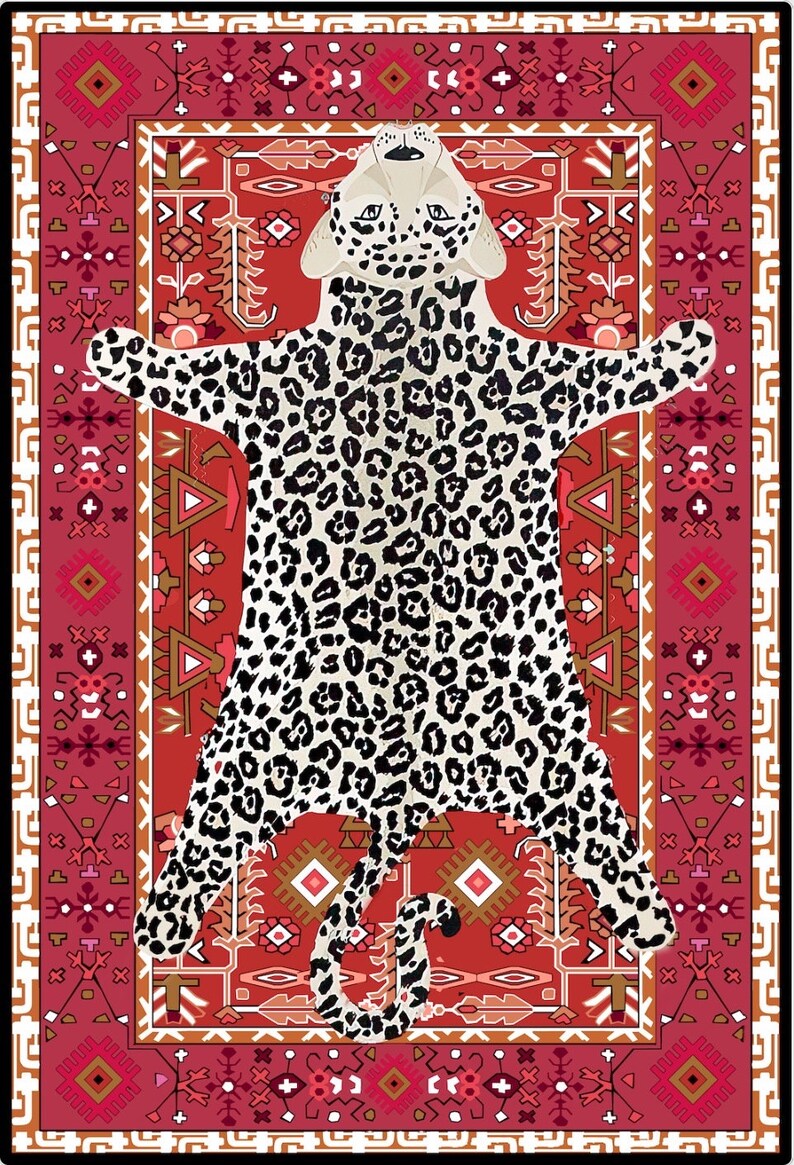 Oriental Leopard Print Rug, Rustic Animal Print Rug, Rugs for Living ...