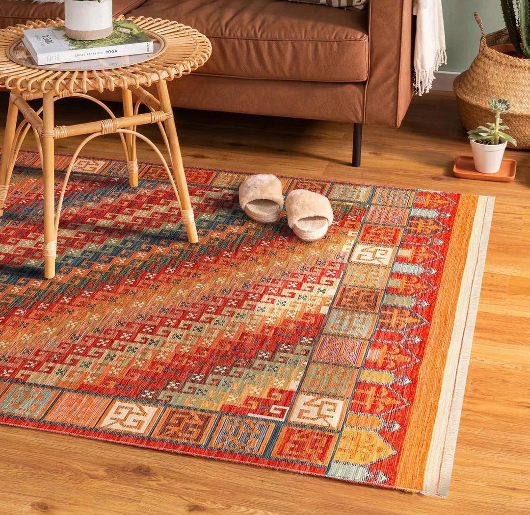 Geometric Kilim Rug: Colorful Double-sided Cotton Area Rug - Etsy