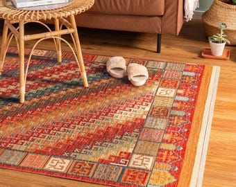 Geometric Kilim Rug: Colorful Double-Sided Cotton Area Rug