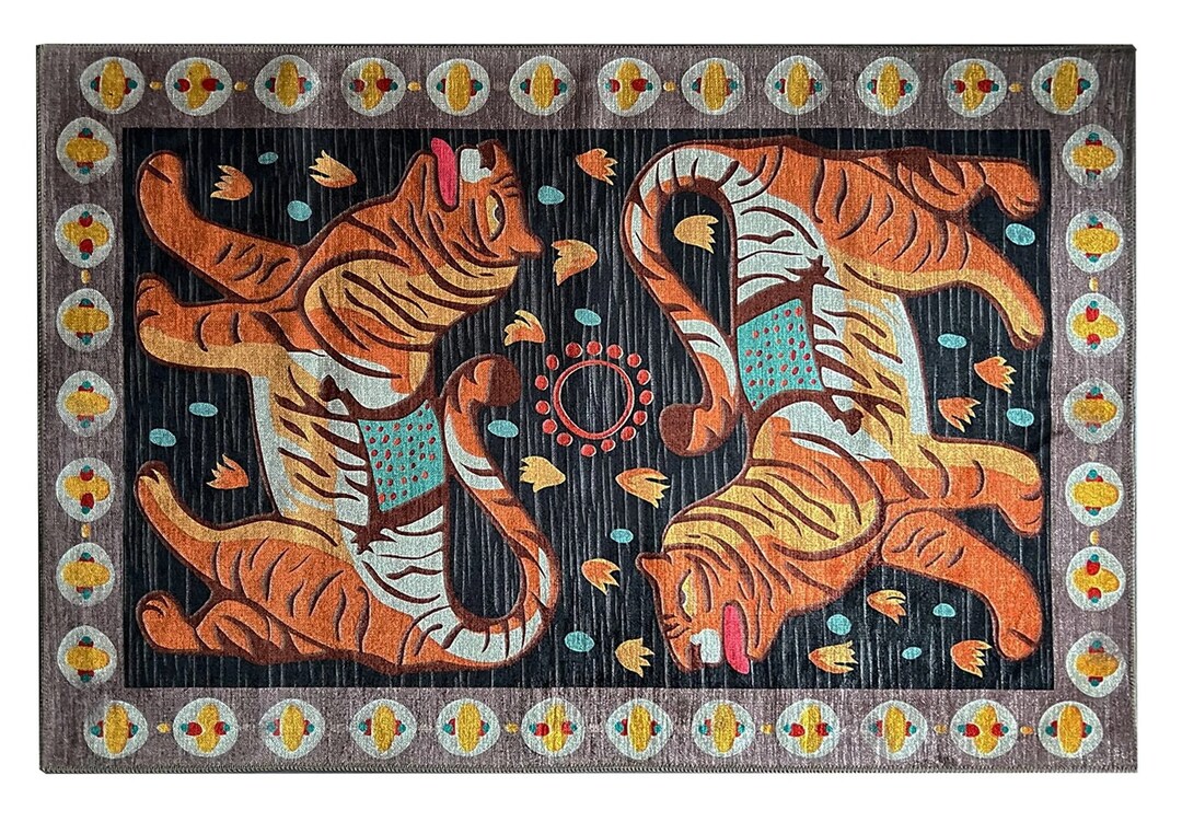 Oriental Tiger Print Rug, Rustic Animal Print Rug, Rugs for Living Room ...
