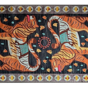 Oriental Tiger Print Rug, Rustic Animal Print Rug, Rugs for living room, Tiger Pattern Pop Art Rug, Modern Decorative Rug, Unique Area Rug