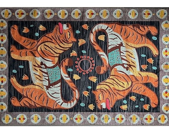 Alfombra con estampado de tigre oriental, alfombra rústica con estampado animal, alfombras para sala de estar, alfombra pop art con estampado de tigre, alfombra decorativa moderna, alfombra única