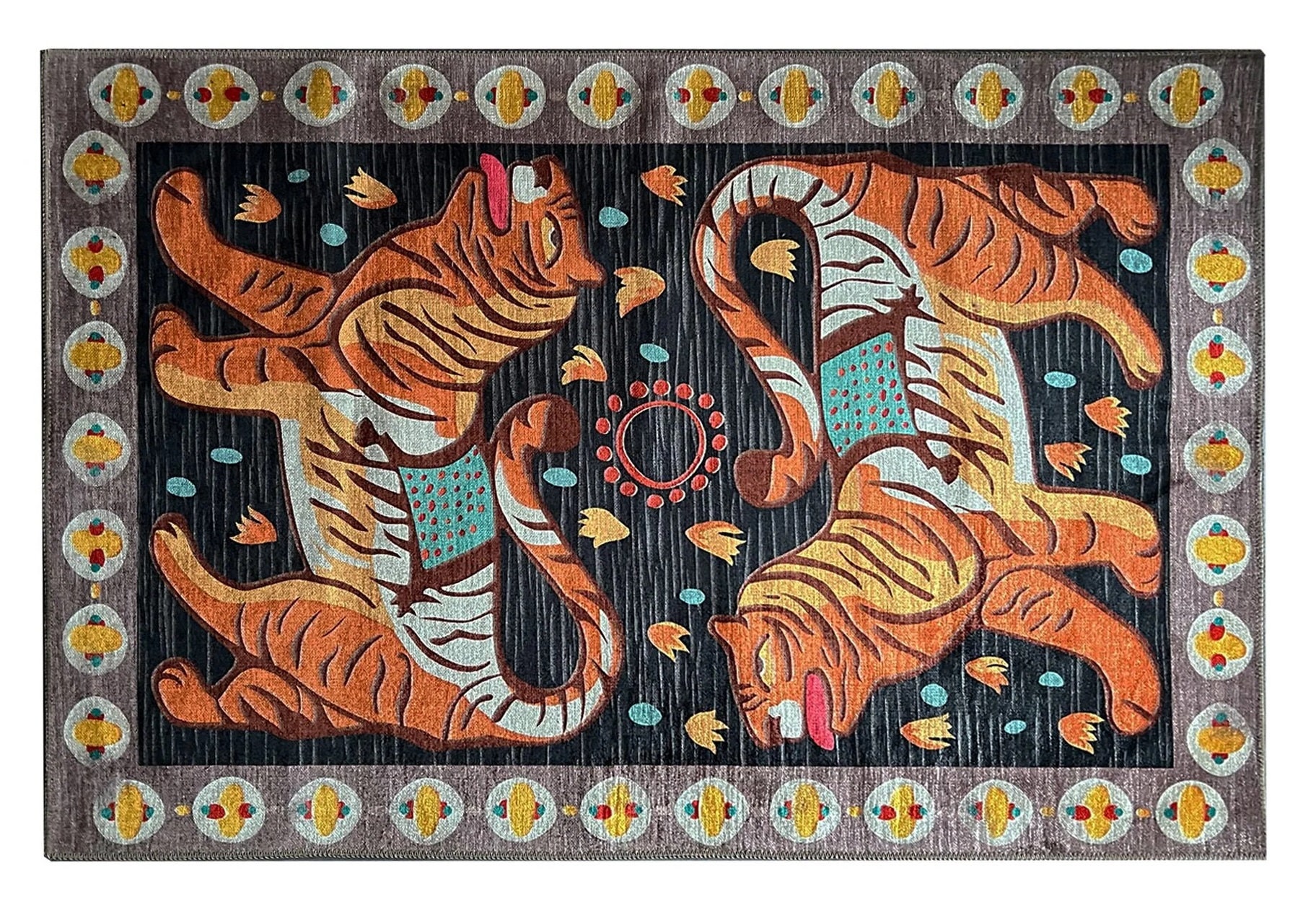 Oriental Tiger Print Rug, Rustic Animal Print Rug, Rugs for Living Room