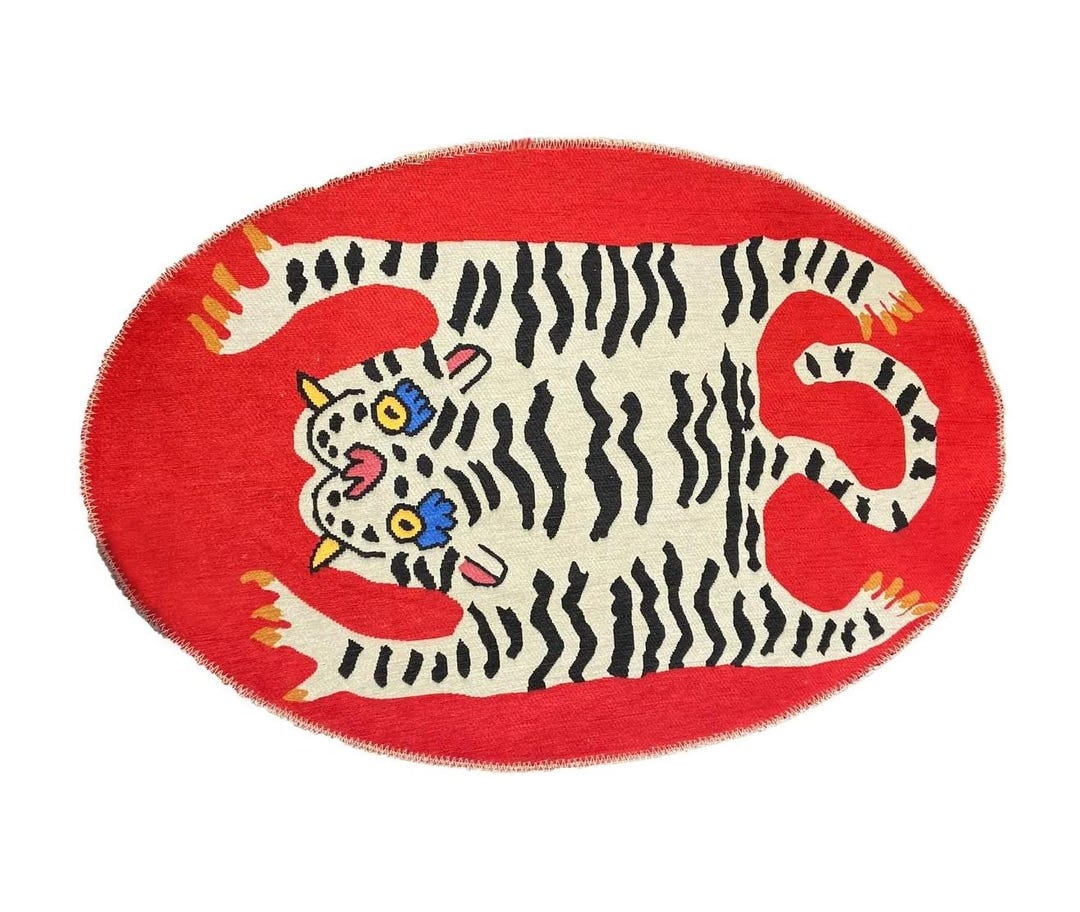 Red Tiger Rug: Round Pop Art Area Rug - Etsy