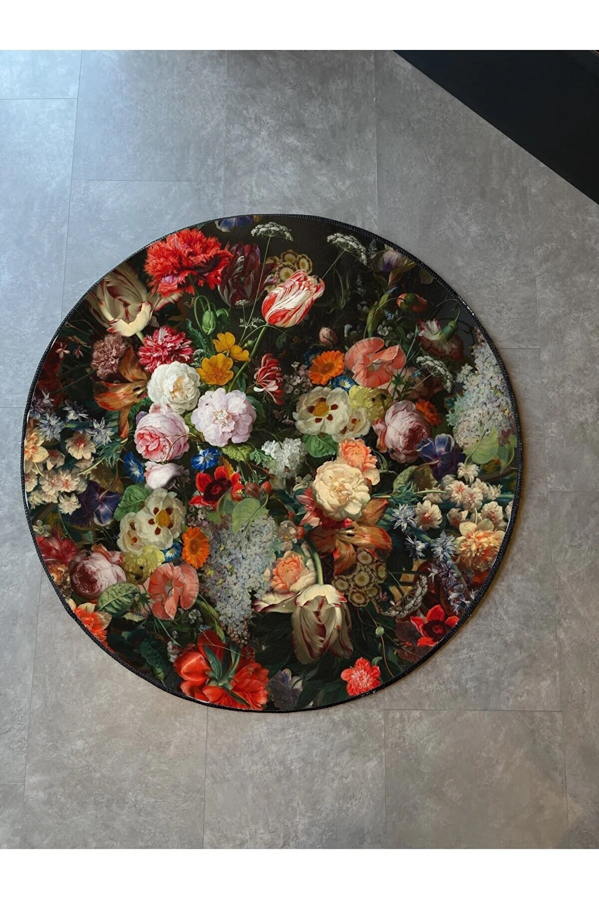 Lint Rug Floral Painting Round Rug, Cool Bath Mat, Colorful Figured Rug, Kitchen ...