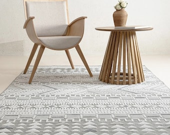 Tufted Washable Living Room Carpet, Geometric Gray Carpet, Rugs For Living Room, Cool Home Decor, Cosy Boho Area Rug, Modern Bedroom Rug