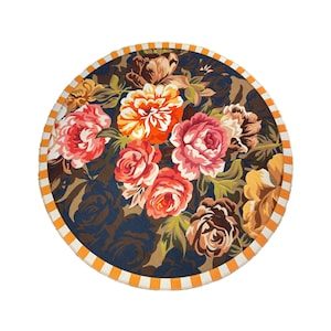Alfombra redonda con diseño floral negro, alfombra con dibujos coloridos, alfombra de cocina, tapete, alfombra sin pelusa, alfombra lavable, alfombra circular, alfombra de flores, alfombra de baño