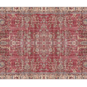 Red Distressed Rug, Rugs for bedroom aesthetic, Rugs for living room, Vintage rug, Area rug, Turkish Rug, Boho Rug, Lint-free Rug, Cool rug