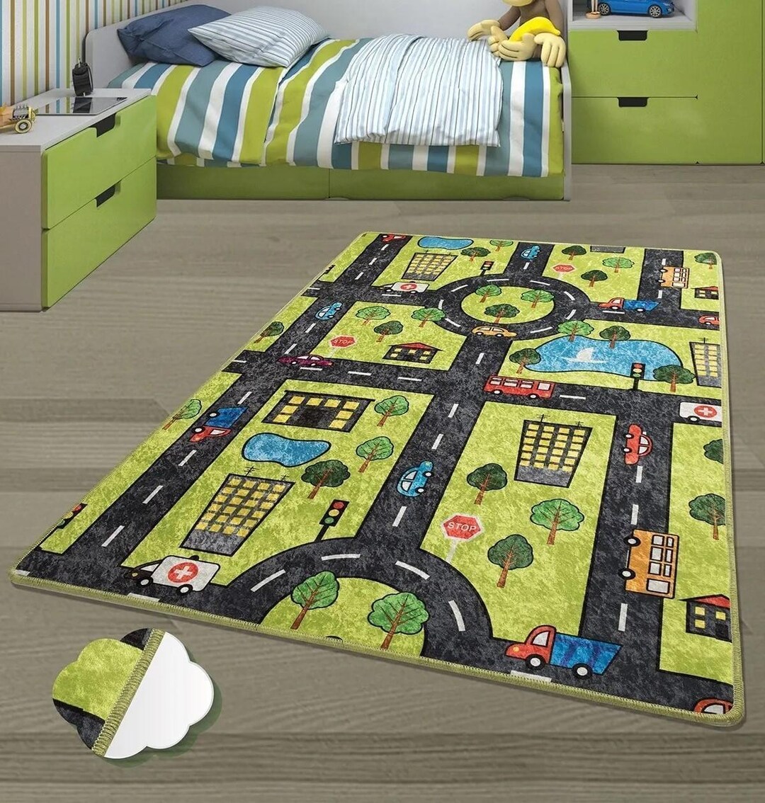 Scandi Road Rug, Cotton Play Rug, Cars Play Mat, Kids Play Rug, City ...