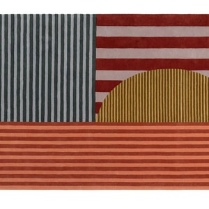 Colorful Striped Rug, Pop Art Area Rug, Lint-free Rug, Rugs for bedroom aesthetic, Geometric Bordered Rug, Modern Multi-colored Rug