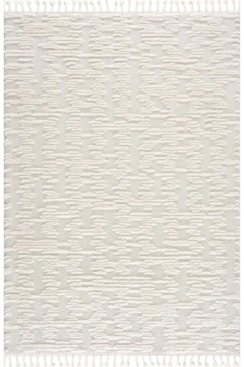Tuftad krämbeige matta: Tvättbar bohemisk vardagsrumsmatta bild 5