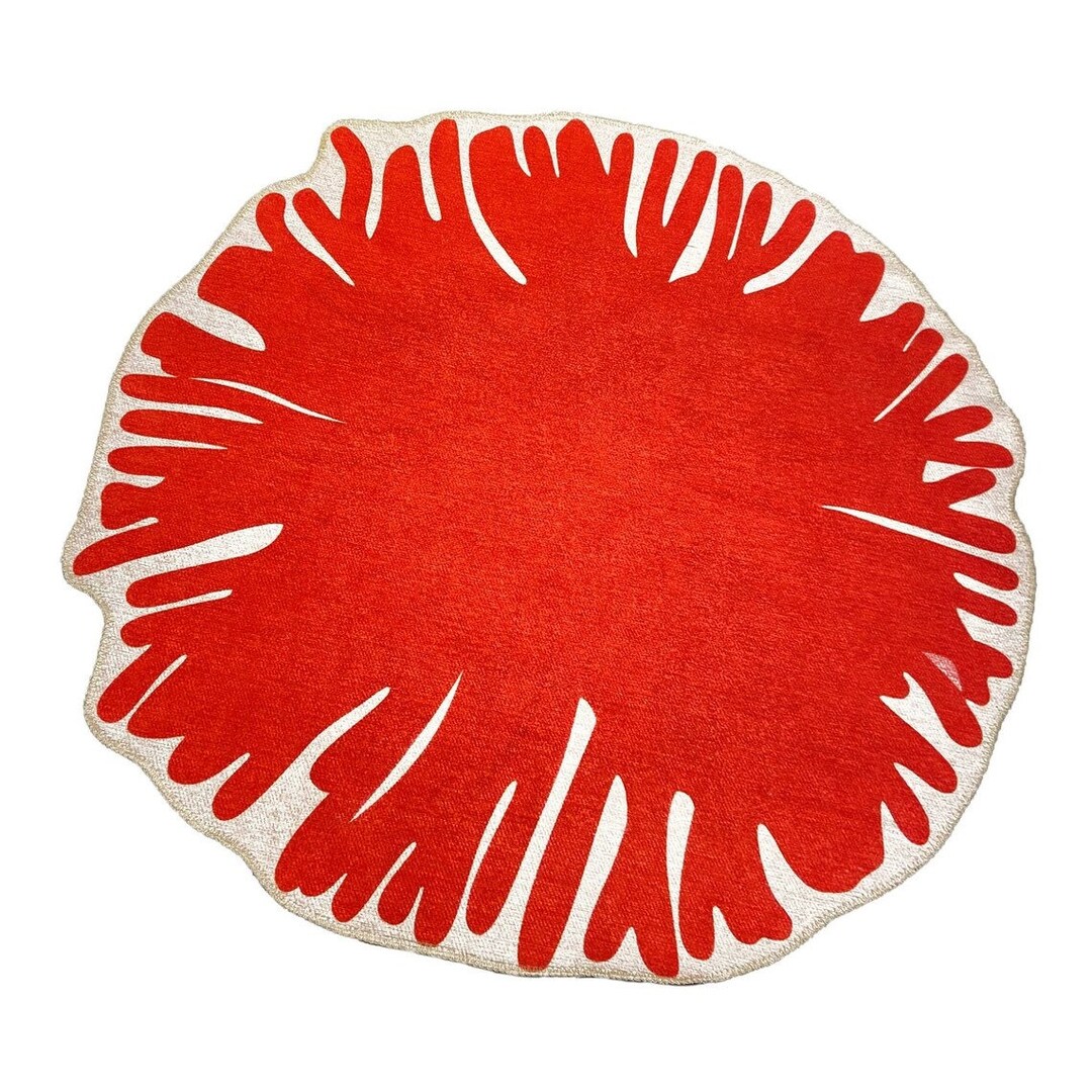 Red Coral Print Rug, Red Abstract Rug, Cool Rug, Round Kitchen Rug