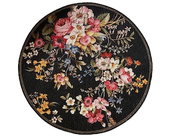 Floral Round Rug, Cool Rug, Colorful Figured Rug, Kitchen Rug, Tapetto, Lint-free Rug, Unique Area Rug, Circle Rug, Flower Rug, Bath rug
