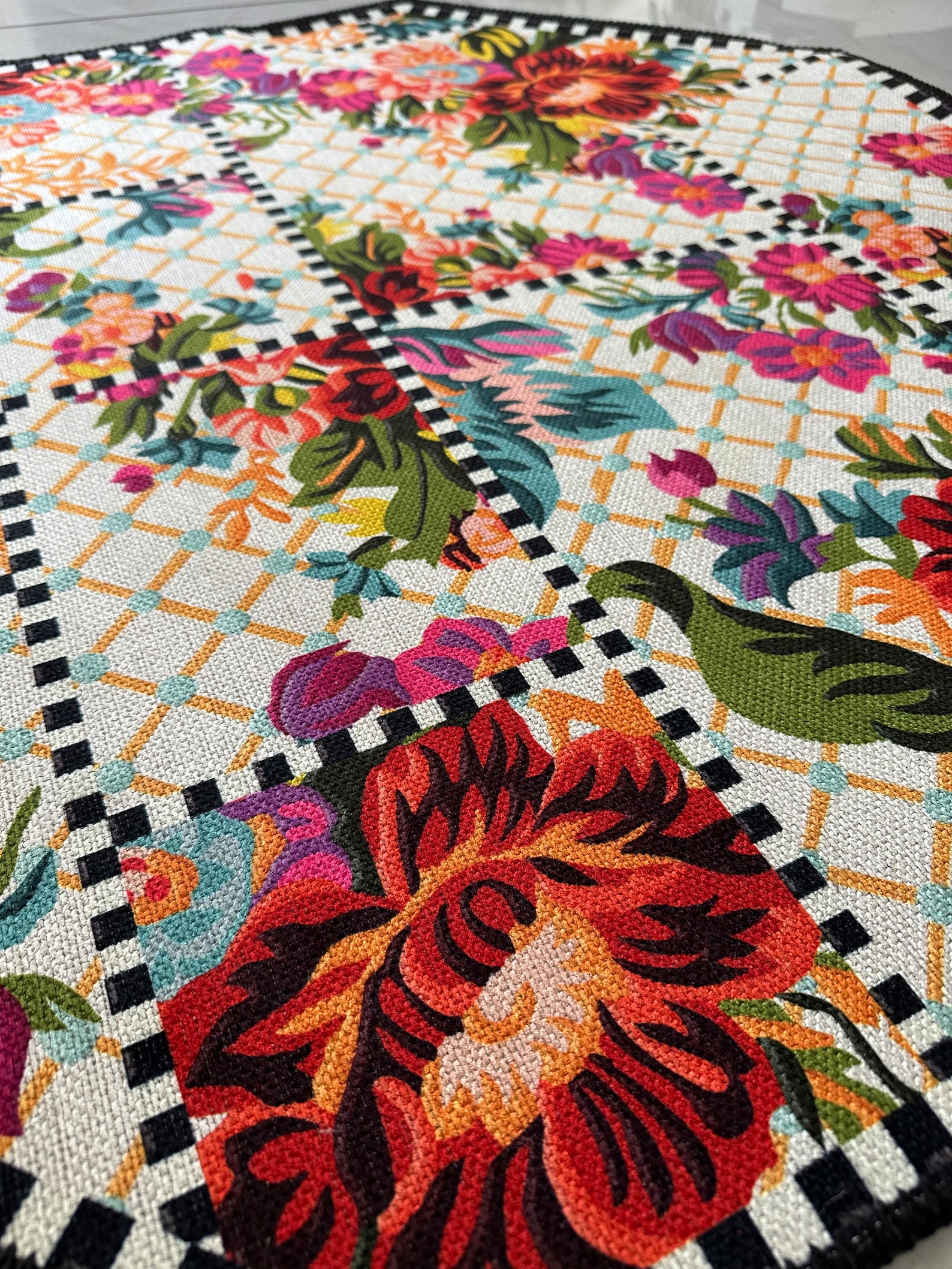 Lint Rug Floral Octagon Rug, Colorful Figured Rug, Kitchen Rug, Tapetto, Lint ...