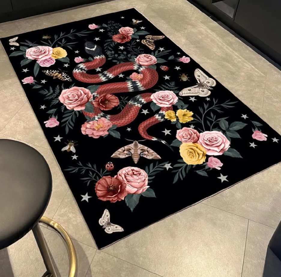 Floral Snake Print Rug, Animal Print Rug, Rugs for Living Room and ...