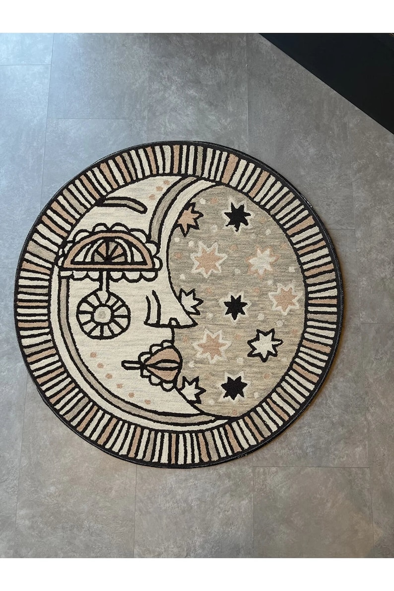 Round Moon Face Figure Rug, Modert Art Design Rug, Stars Figured Rug ...