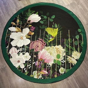 Floral Round Rug, Tropic Rug, Colorful Figured Rug, Kitchen Rug, Tapetto, Lint-free Rug, Washable Area Rug, Circle Rug, Flower Rug, Bath rug