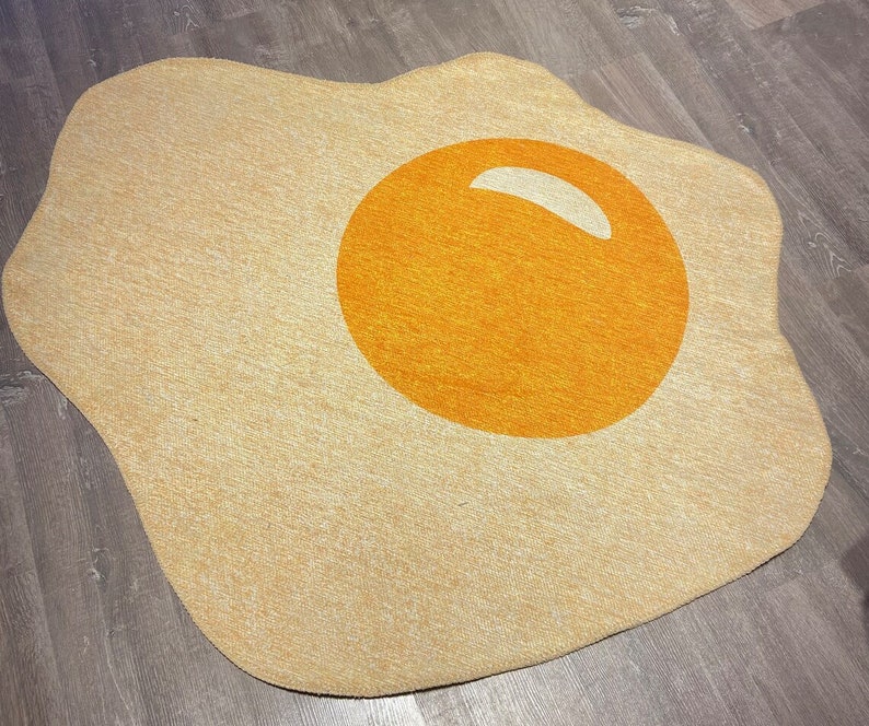 Food Shaped Rug Egg Shape Rug, Circle Egg Kitchen Rug, Modern Rug, Omelette Rug ...