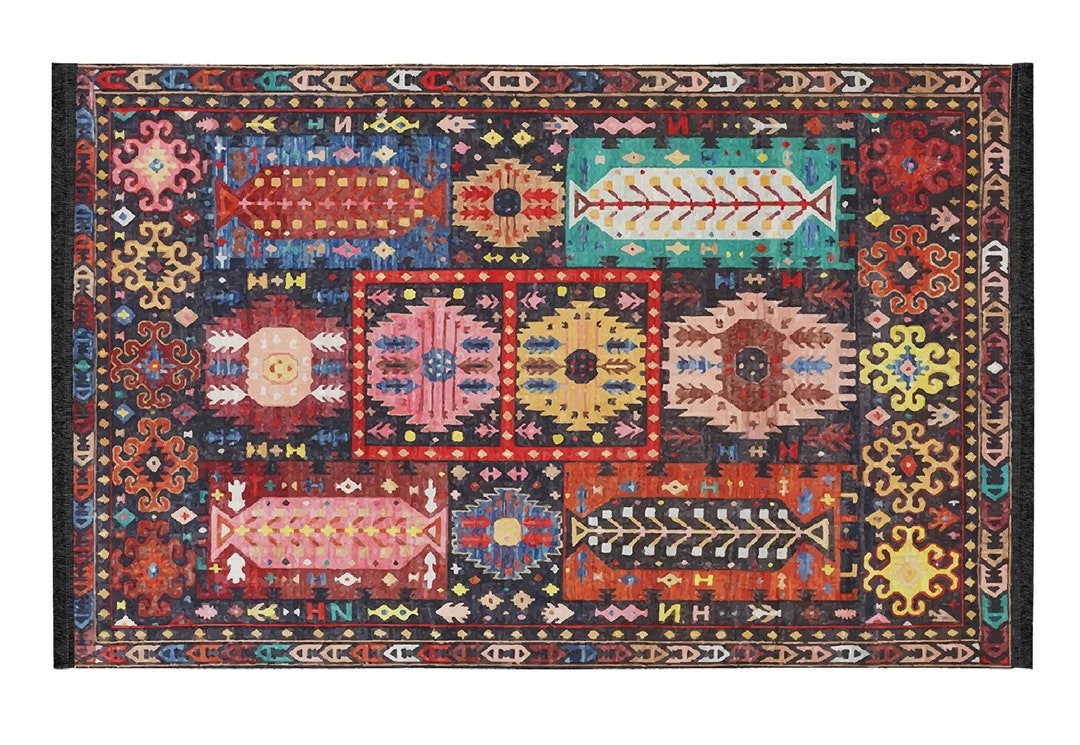 International Style Rug Authentic Ethnic Rug, Bohemian Multi-colored Rug, Rustic Rug, Oriental ...
