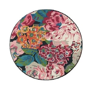 Floral runder Teppich, Teppich mit Pfingstrose Blumenmuster, Teppich für Wohn- und Schlafzimmer, Rosenteppich, Teppich mit rosa Blumen, Küchenteppich