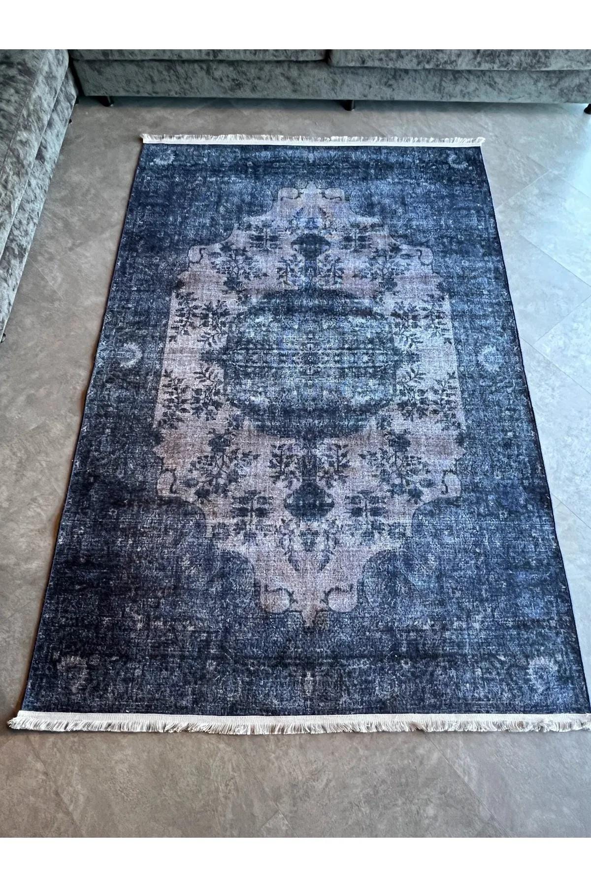 Lint Rug Navy Blue Distressed Rug, Oriental Rug, Vintage Rug, Area Rug, Turkish ...