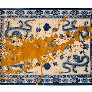 Alfombra con estampado de serpiente azul, alfombra con diseño de lagarto, alfombras para sala de estar y dormitorio, alfombra con figura de dragón, patrón de serpiente decorativo de arte moderno con salpicaduras de pintura