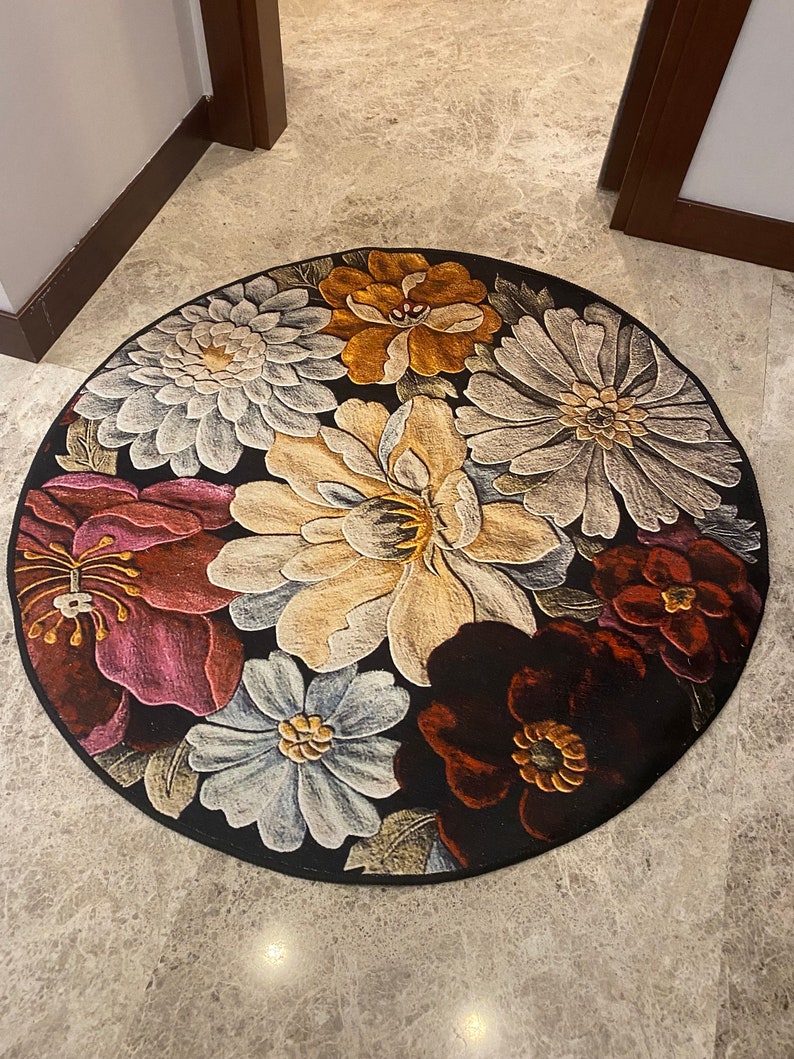 Lint Rug Floral Figured Rug, Colorful Round Rug, Cool Rug, Kitchen Rug, Tapetto ...