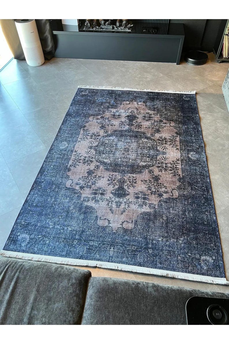 Lint Rug Navy Blue Distressed Rug, Oriental Rug, Vintage Rug, Area Rug, Turkish ...