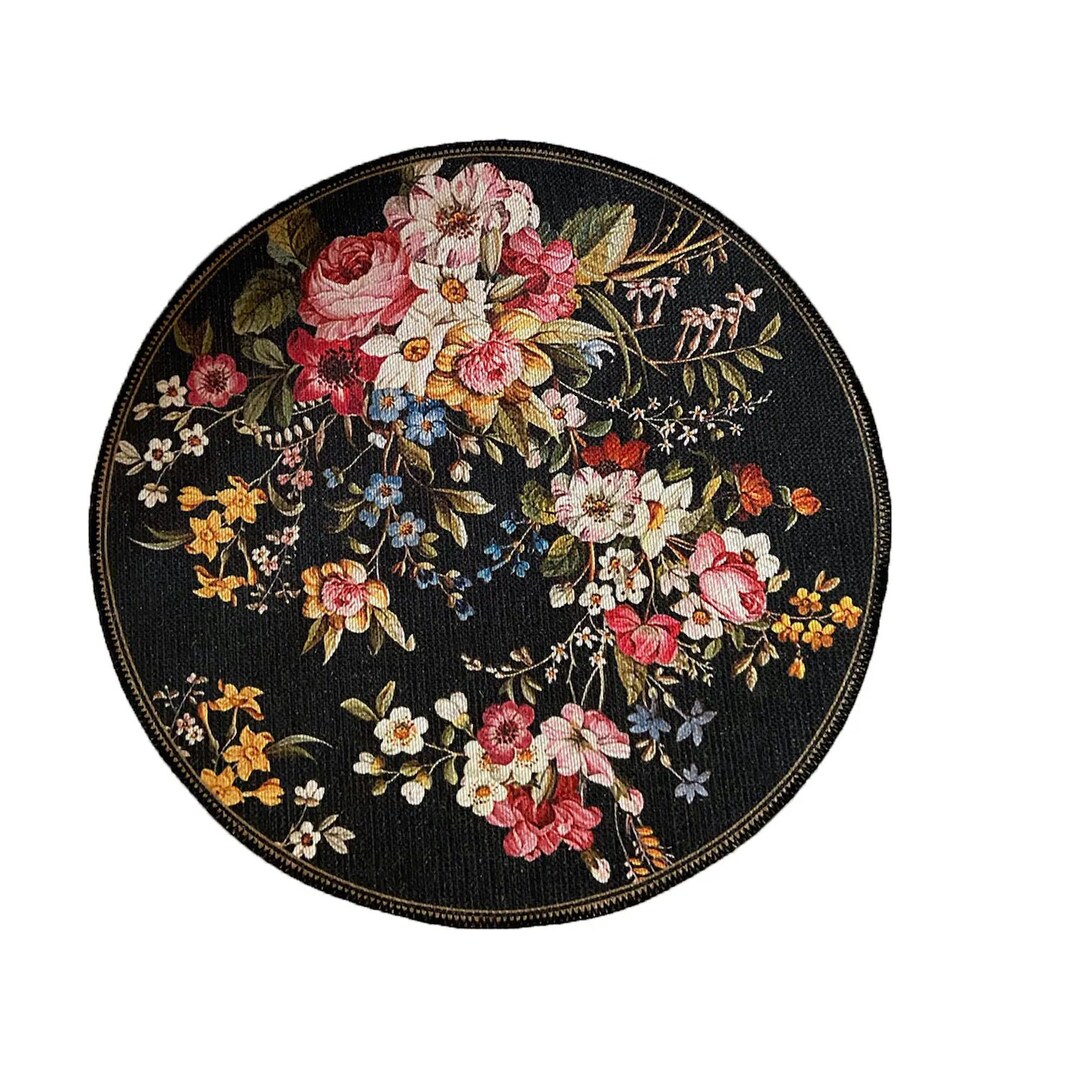 Floral Round Rug Cool Rug Colorful Figured Rug Kitchen Rug Etsy