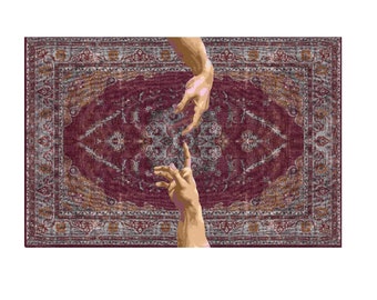 Röd, sliten orientalisk matta: Michelangelos skapelse av Adam Art Rug