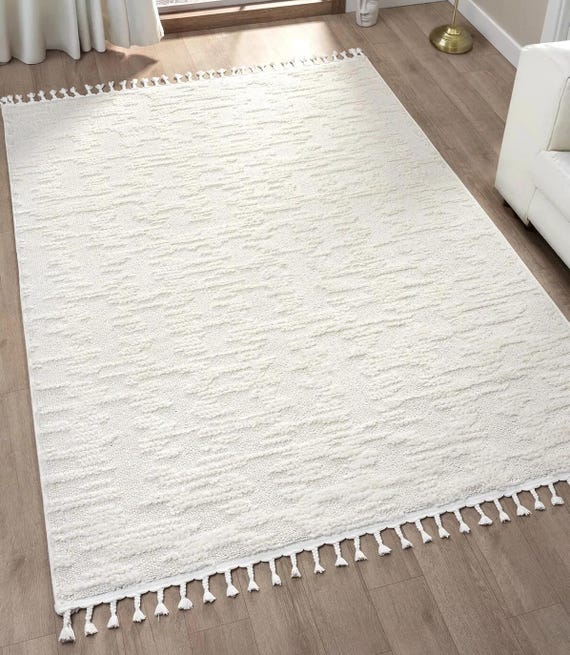 Tufted Cream Beige Area Rug: Washable Boho Living Room Carpet