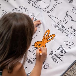 Educational Waterproof Coloring Mat, Washable Reusable Coloring Mat, Kids Animals Activity Playing Mat, Children Preschool Color Play Mat