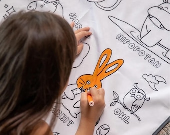 Educational Waterproof Coloring Mat, Washable Reusable Coloring Mat, Kids Animals Activity Playing Mat, Children Preschool Color Play Mat