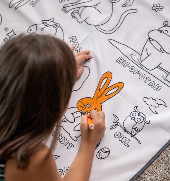 Waterproof Animals Coloring Mat: Washable Reusable Kids Activity Mat (110x150 cm)