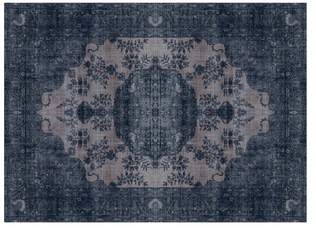 Navy Blue Distressed Rug, Oriental Rug, Vintage Rug, Area Rug, Turkish