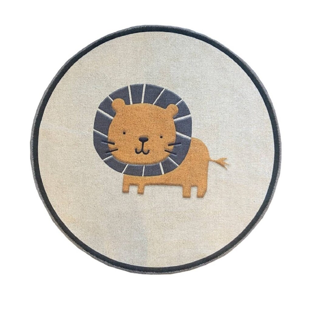 Round Lion Rug, Circle Lion Figured Rug, Kids Area Rug, Digital Animal
