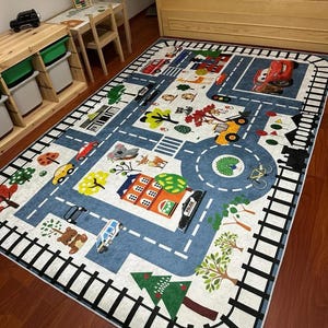 ライトニング・マックィーン カーズ ラグ、コットン プレイロード ラグ、キッズ プレイラグ、シティロード ソフトカーペット、ディズニー カーズ プレイルーム ラグ、男の子部屋 カーズ プレイマット