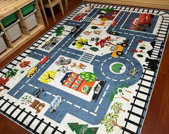 Lightning McQueen Cotton Play Rug: City Road Soft Carpet