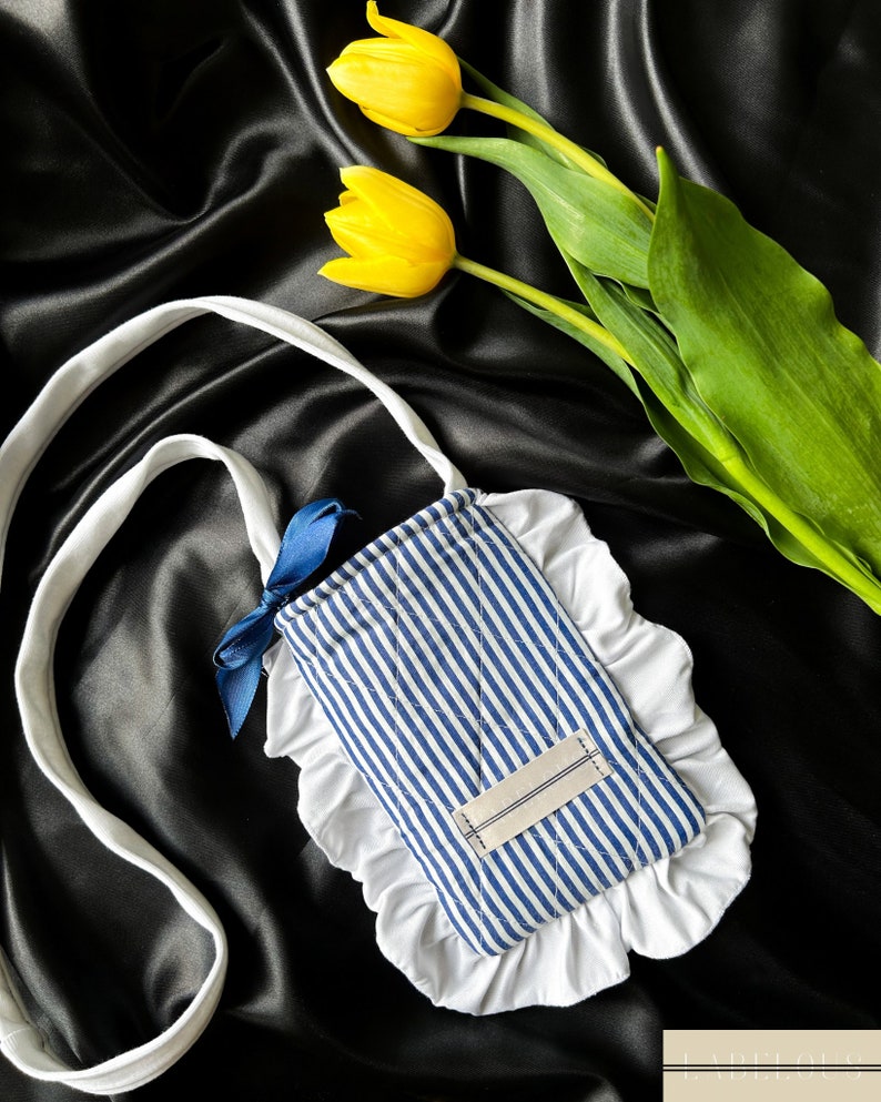 Bolso para móvil para colgar bolso pequeño bolso bandolera funda para móvil mini bolso diferentes colores fabricado con tejidos de segunda mano Azul