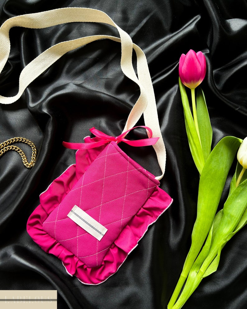 Handytasche zum Umhängen kleine Tasche Umhängetasche Handyhülle Minitasche verschiedene Farben aus secondhand Stoffen Rosa