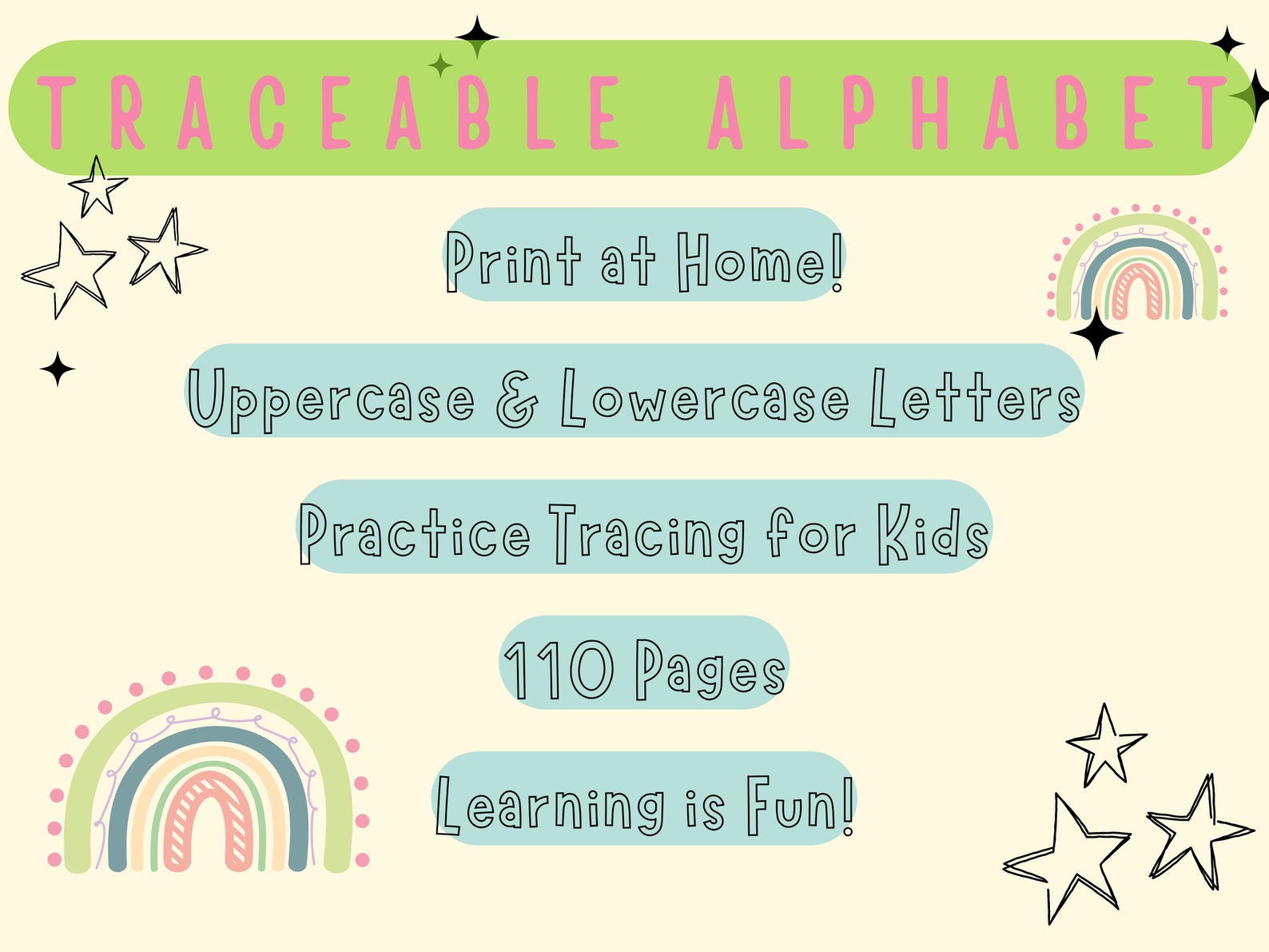 Traceable Alphabet Letters for Kids Alphabet Worksheets Abc's Printable