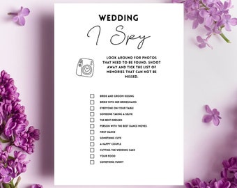 Juego imprimible de «Veo, veo» para bodas, juegos para la recepción de bodas, juegos de mesa para bodas, búsqueda del tesoro fotográfica minimalista para bodas, juegos para romper el hielo