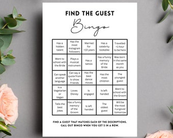 Editable Find The Guest Wedding Receptable Bingo Party Table Game (Canva Template)