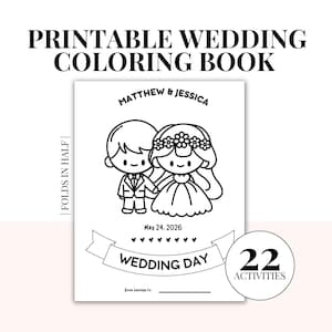結婚式ゲーム用キッズアクティビティキット | 印刷可能なキッズ向け結婚式アクティビティブック | パーソナライズされたカバーの結婚式塗り絵ブック DIY 結婚式ページ
